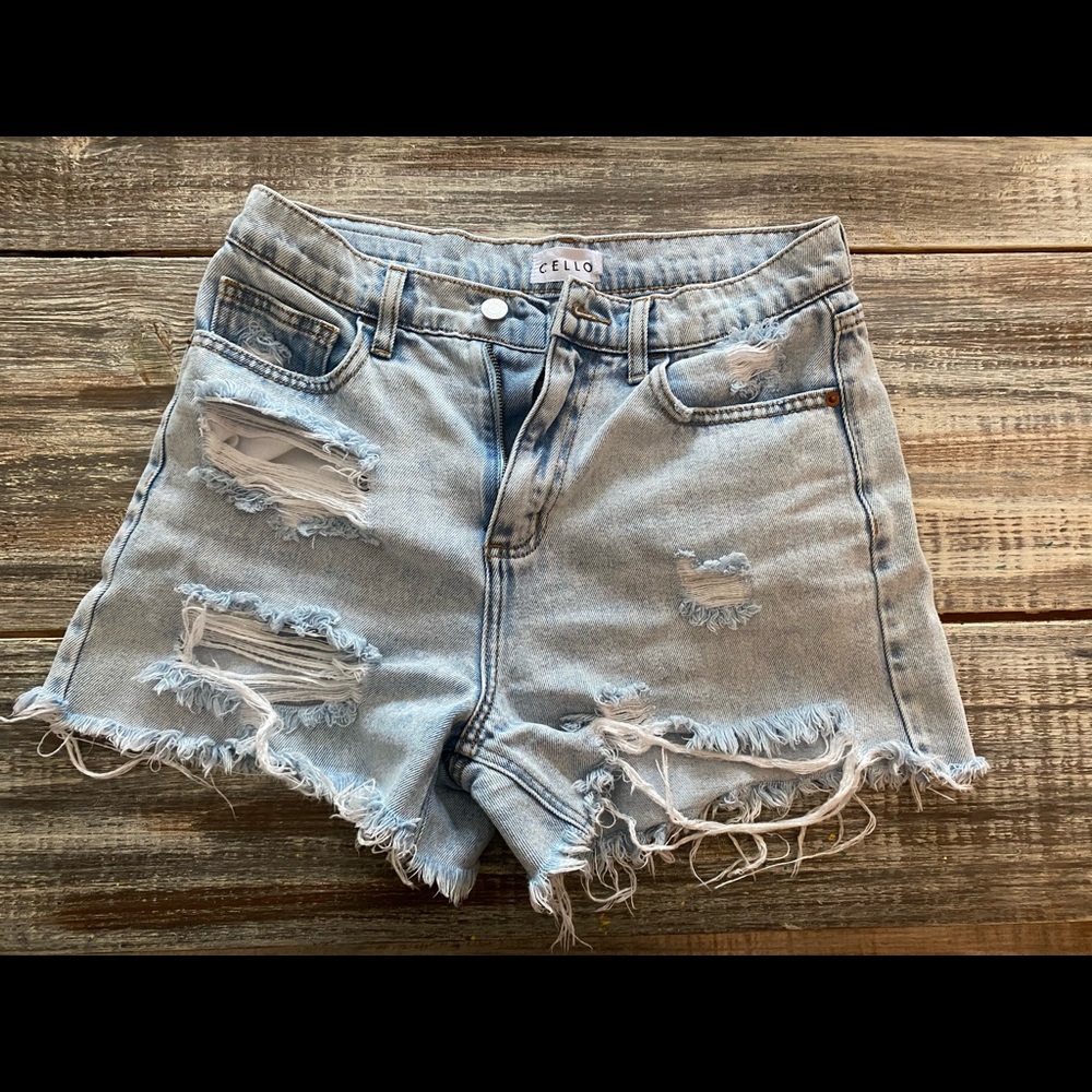 Cello high waisted distressed shorts